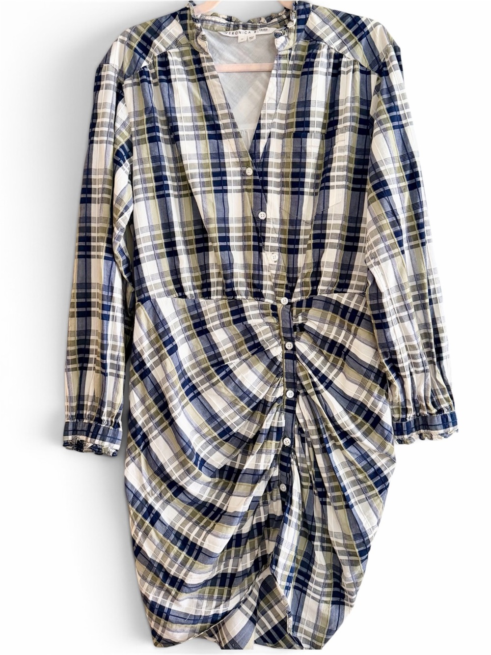 Veronica Beard Vilette Shirtdress Plaid Button Front Ruched Dress | Size 10